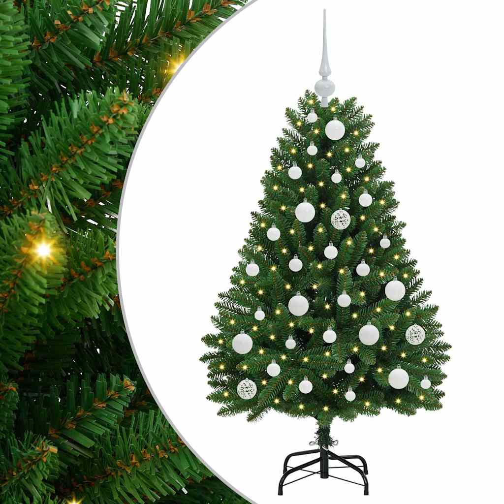 Albero di Natale artificiale 120 cm 150 LED Bianco caldo Verde