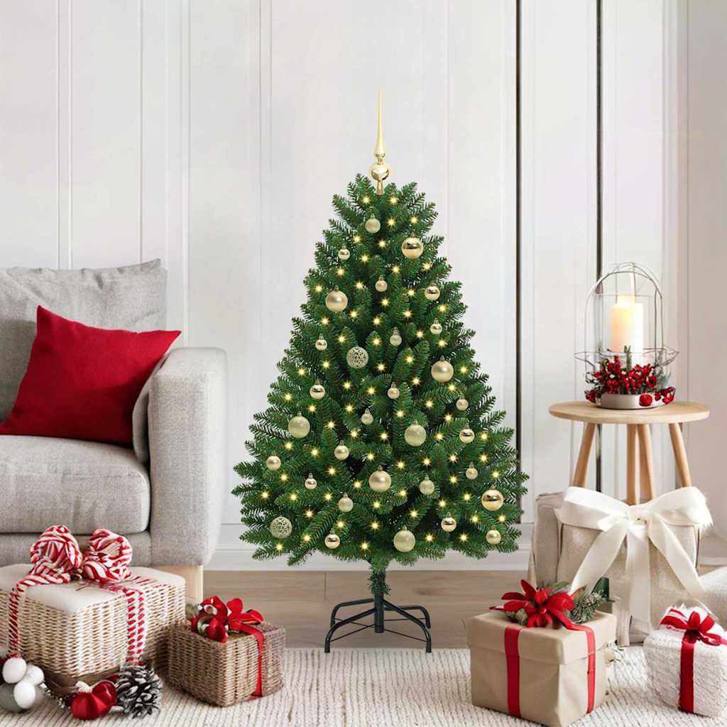 Albero di Natale artificiale 120 cm 150 LED Bianco caldo Verde