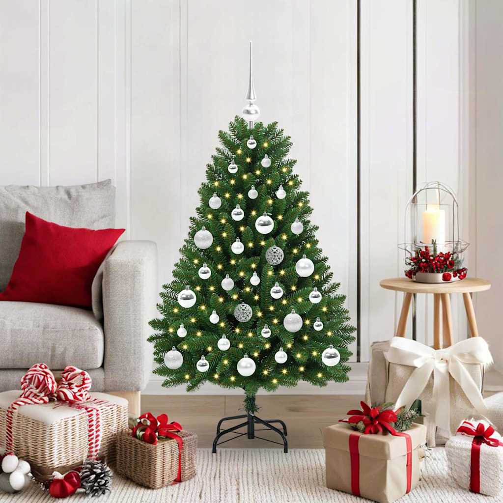 Albero di Natale artificiale 120 cm 150 LED Bianco caldo Verde