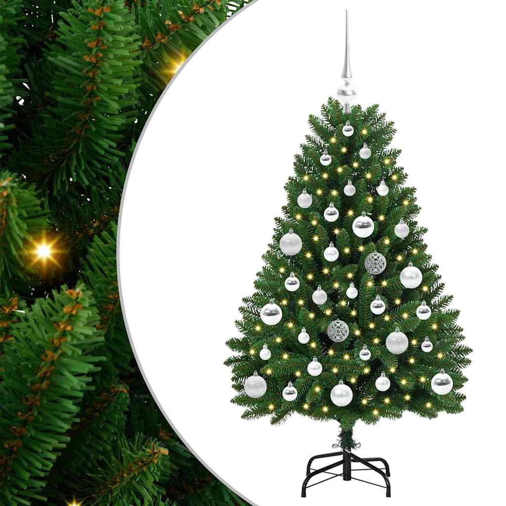Albero di Natale artificiale 120 cm 150 LED Bianco caldo Verde