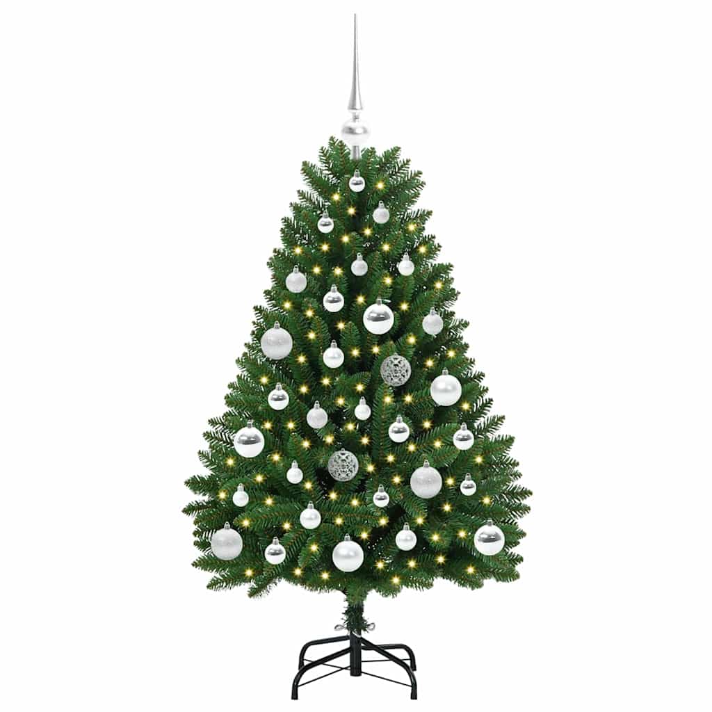 Albero di Natale artificiale 120 cm 150 LED Bianco caldo Verde