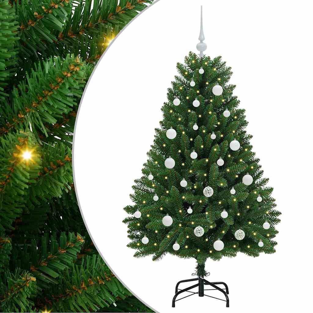 Albero di Natale artificiale 150 cm 150 LED Bianco caldo Verde
