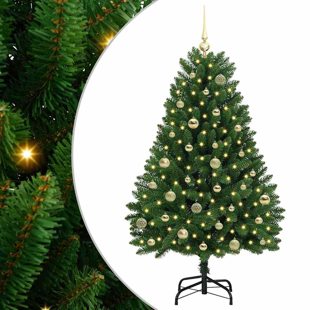 Albero di Natale artificiale 150 cm 150 LED Bianco caldo Verde