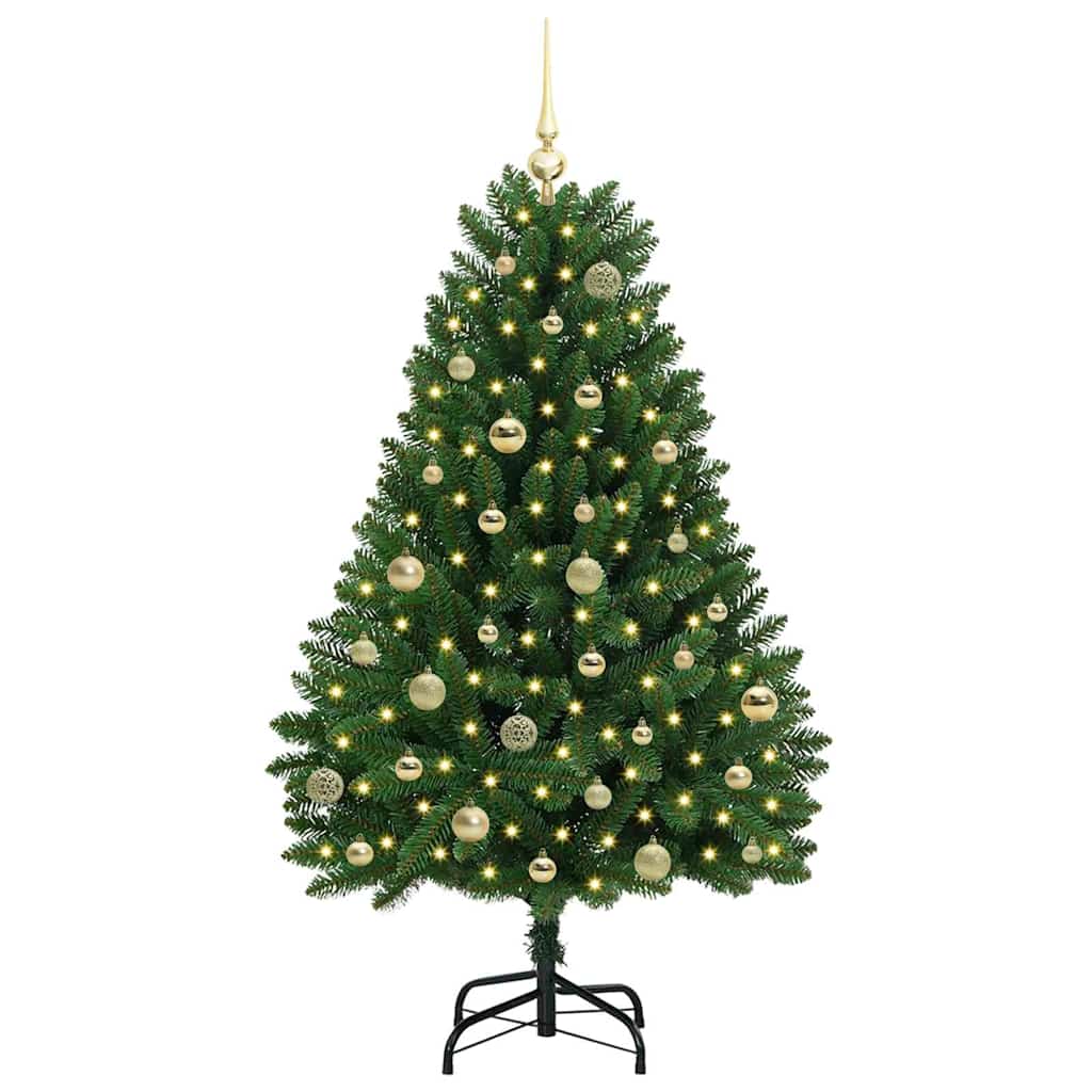 Albero di Natale artificiale 150 cm 150 LED Bianco caldo Verde