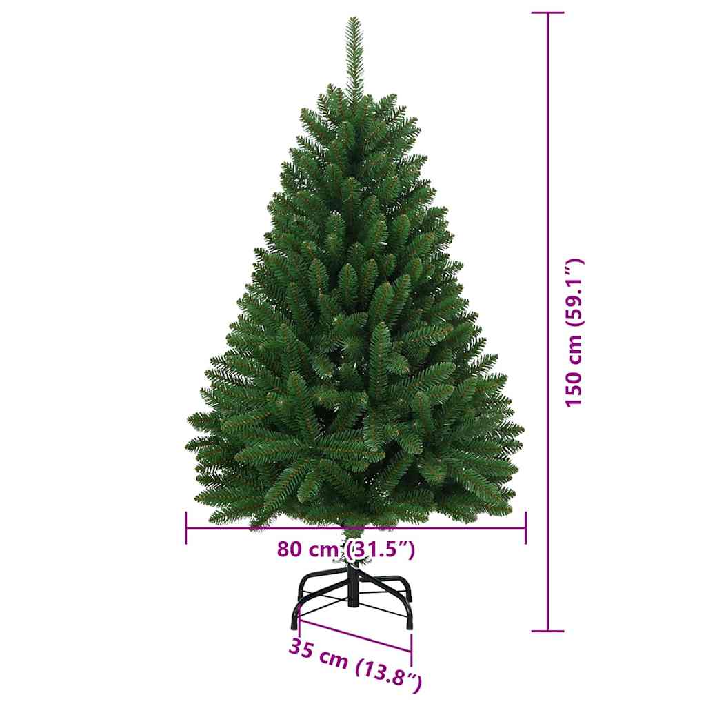 Albero di Natale artificiale 150 cm 150 LED Bianco caldo Verde