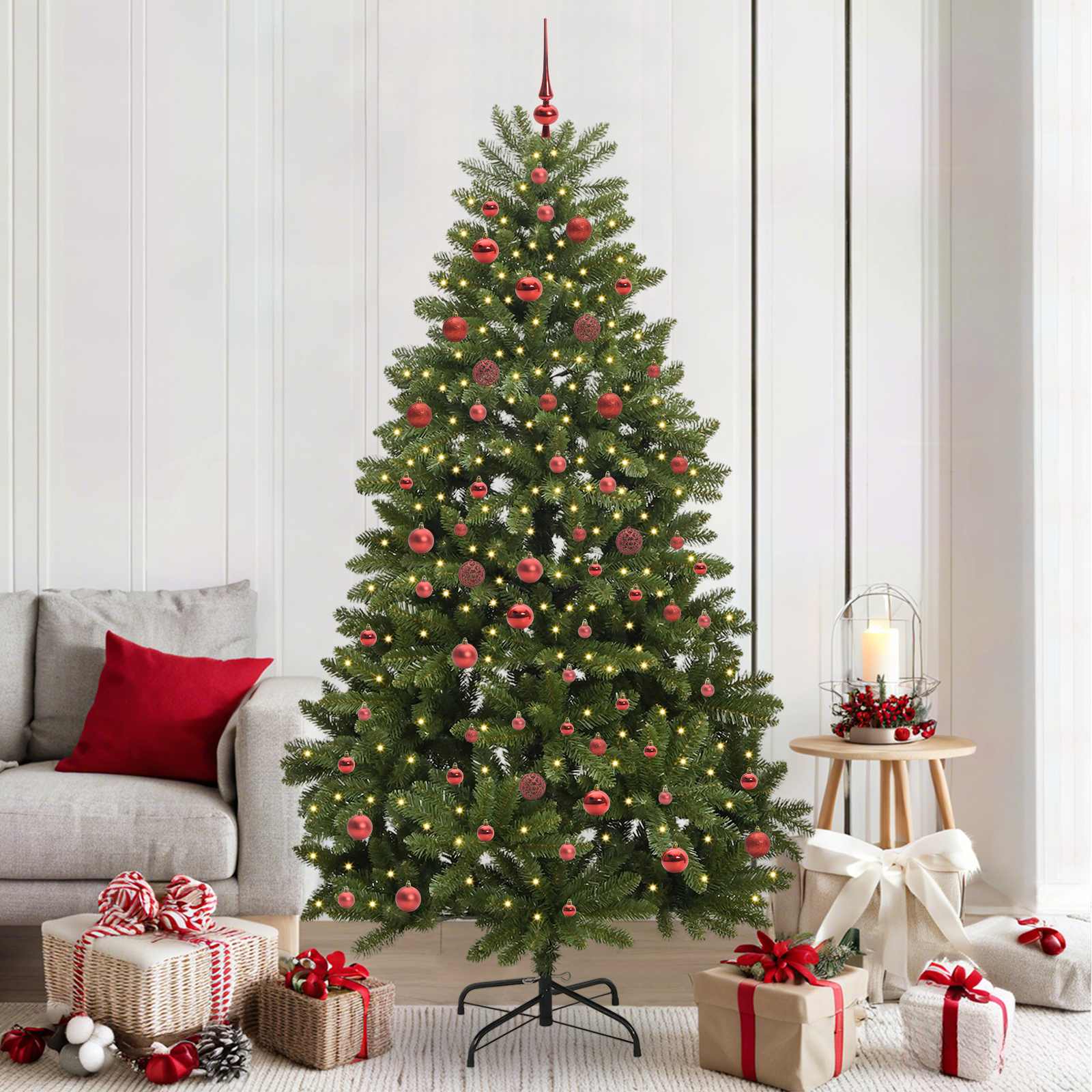 Albero di Natale artificiale 210 cm 300 LED Bianco caldo Verde