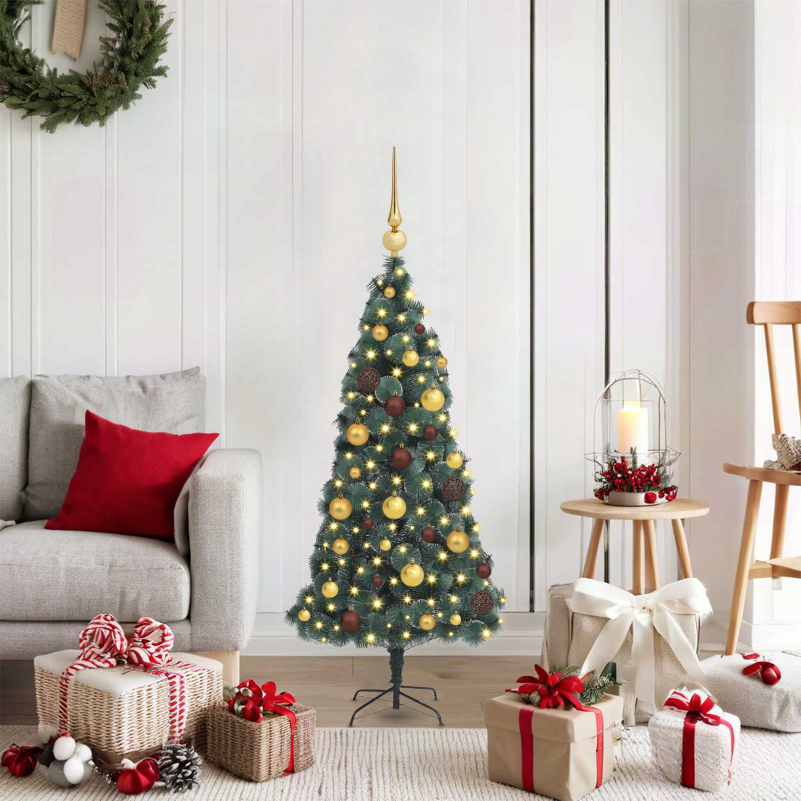 Albero di Natale artificiale preilluminato con set di palline