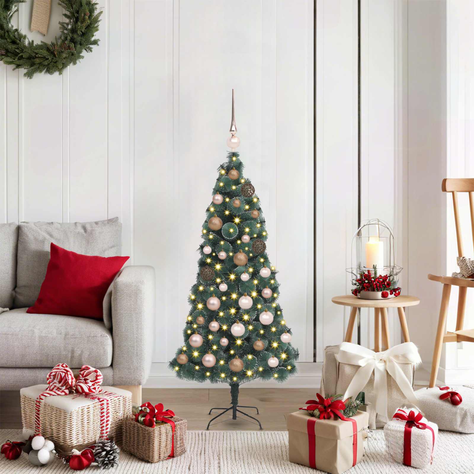Albero di Natale artificiale preilluminato con set di palline