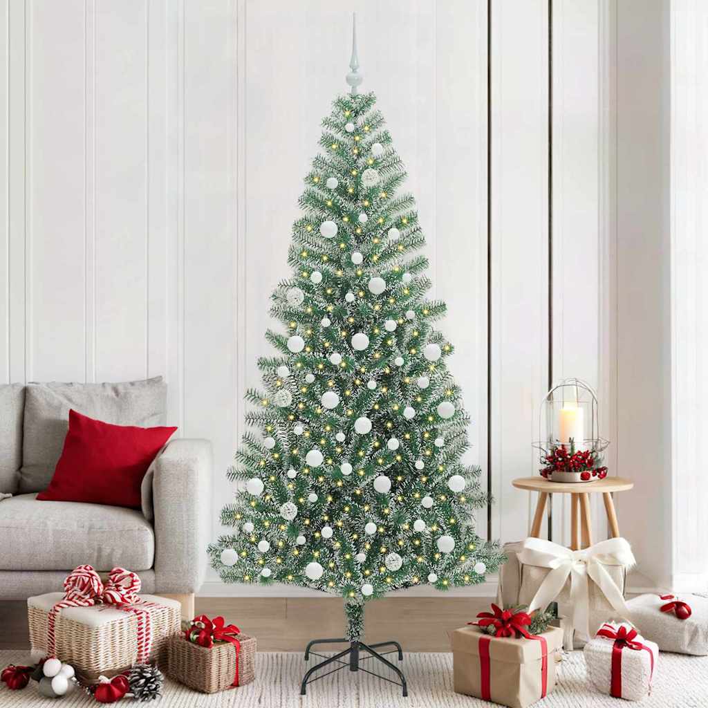 Albero di Natale Artificiale Imbiancato con Luci LED 210 cm