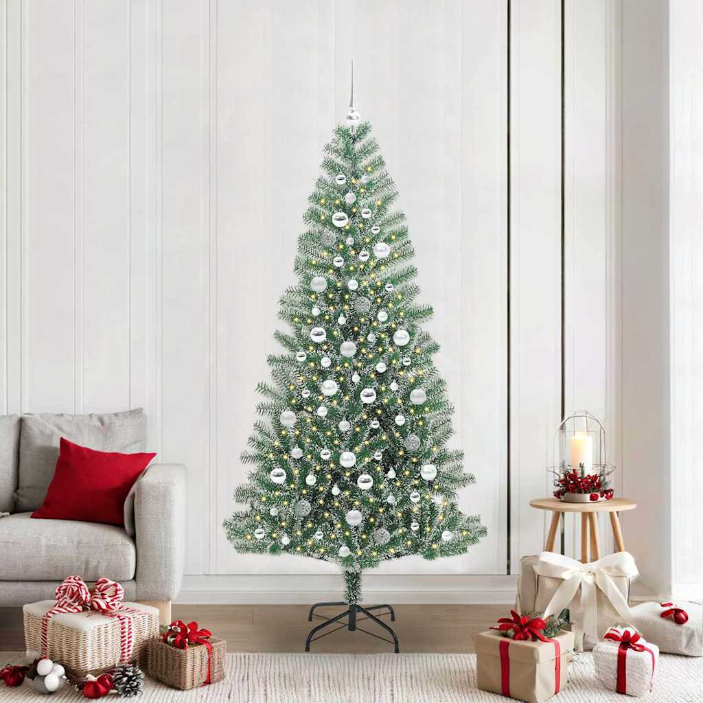 Albero di Natale Artificiale Imbiancato con Luci LED 210 cm