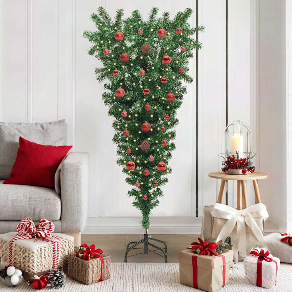 Albero di Natale artificiale pre-illuminato rovesciato con set di palline