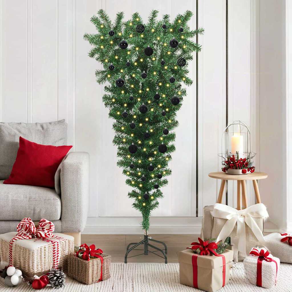 Albero di Natale artificiale pre-illuminato rovesciato con set di palline