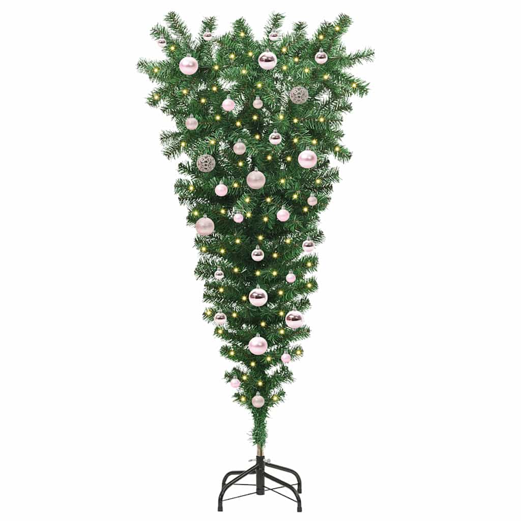 Albero di Natale artificiale preilluminato capovolto con set di palline