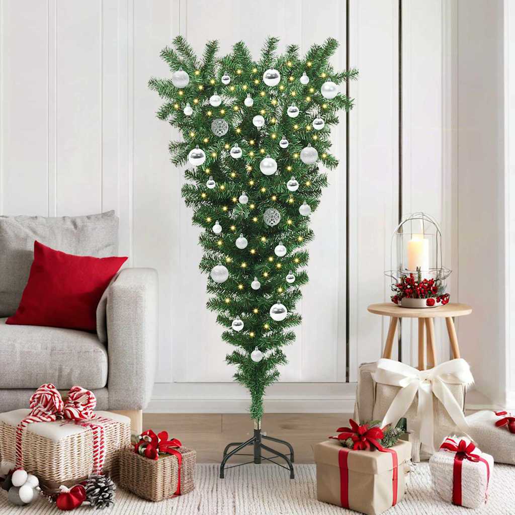 Albero di Natale artificiale preilluminato capovolto con set di palline