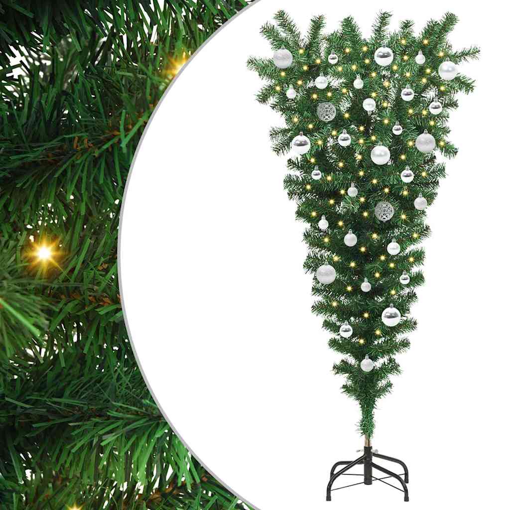 Albero di Natale artificiale preilluminato capovolto con set di palline