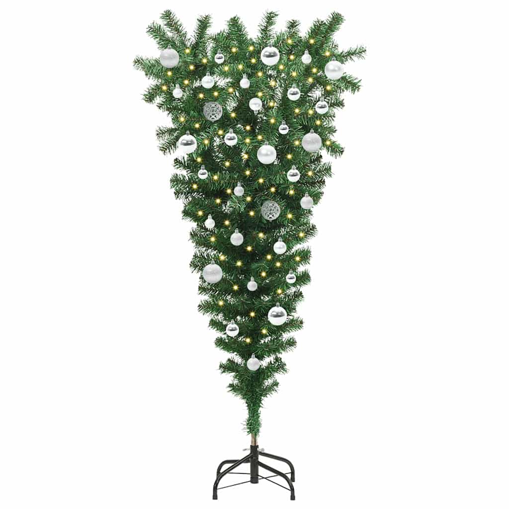 Albero di Natale artificiale preilluminato capovolto con set di palline