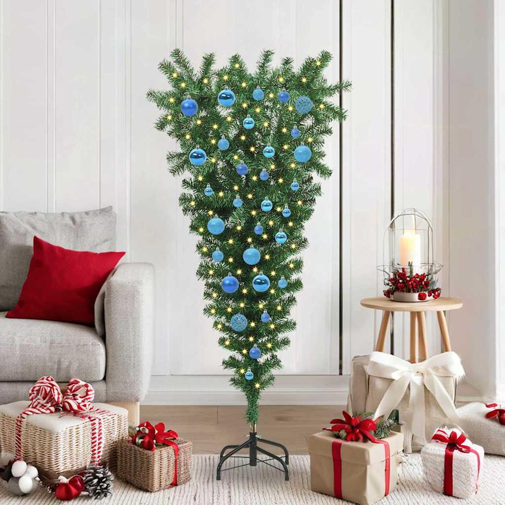 Albero di Natale artificiale pre-illuminato rovesciato con set di palline