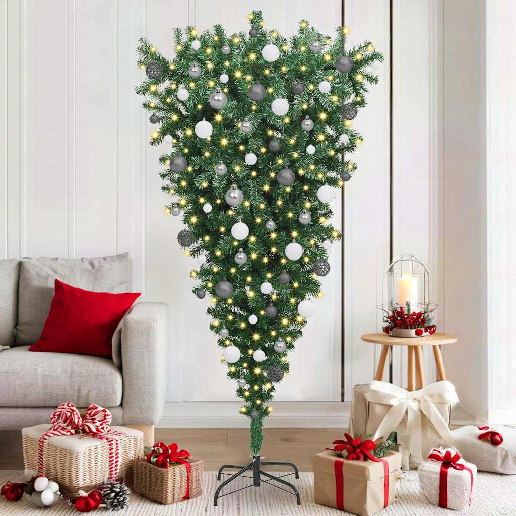Albero di Natale artificiale pre-illuminato rovesciato con set di palline