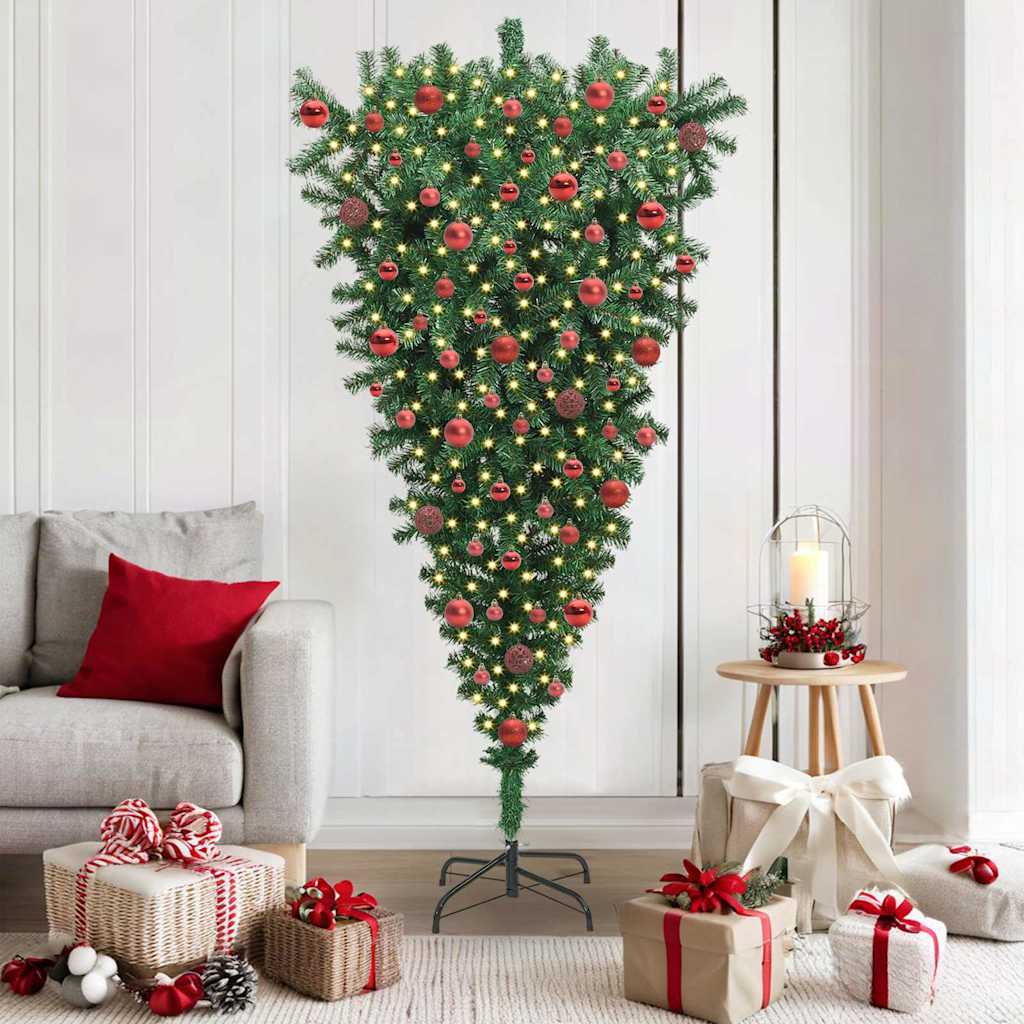 Albero di Natale Artificiale Pre-illuminato Sottosopra con Set di Palline