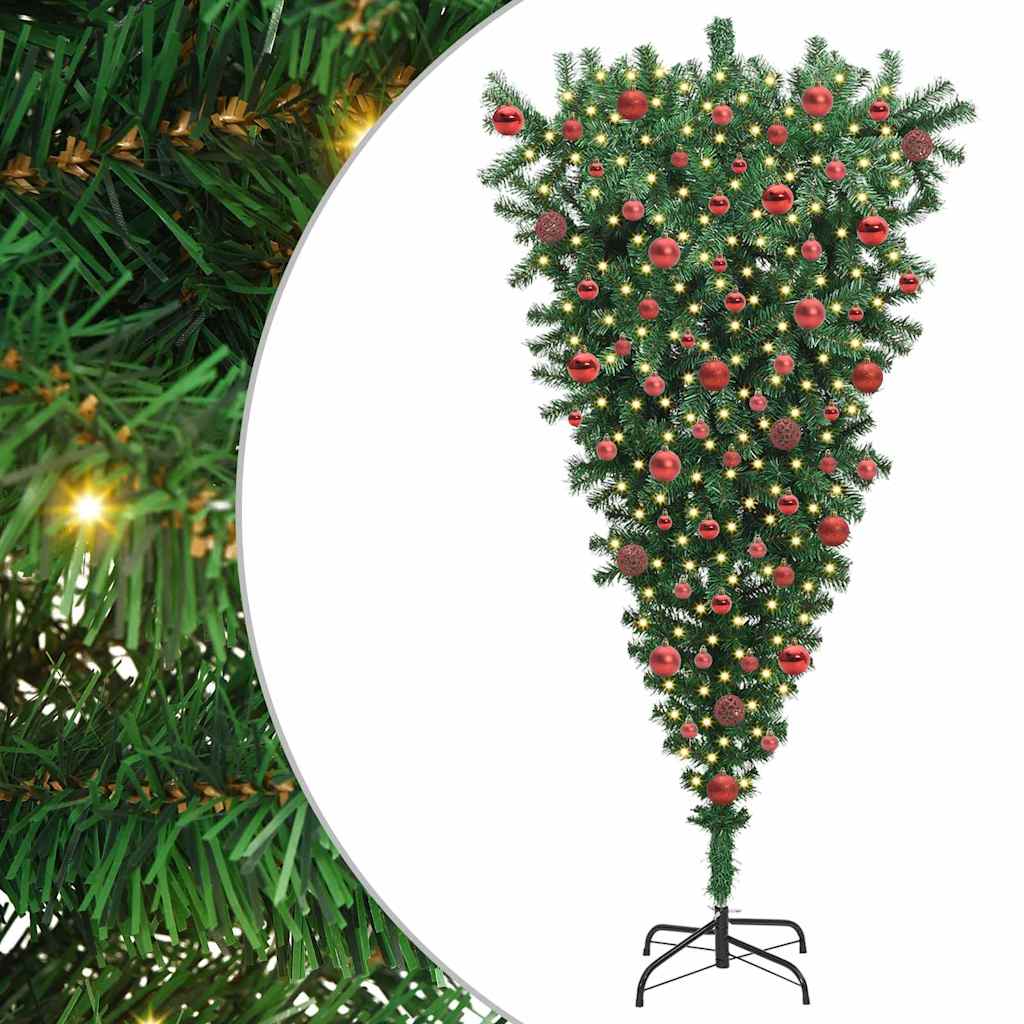Albero di Natale Artificiale Pre-illuminato Sottosopra con Set di Palline