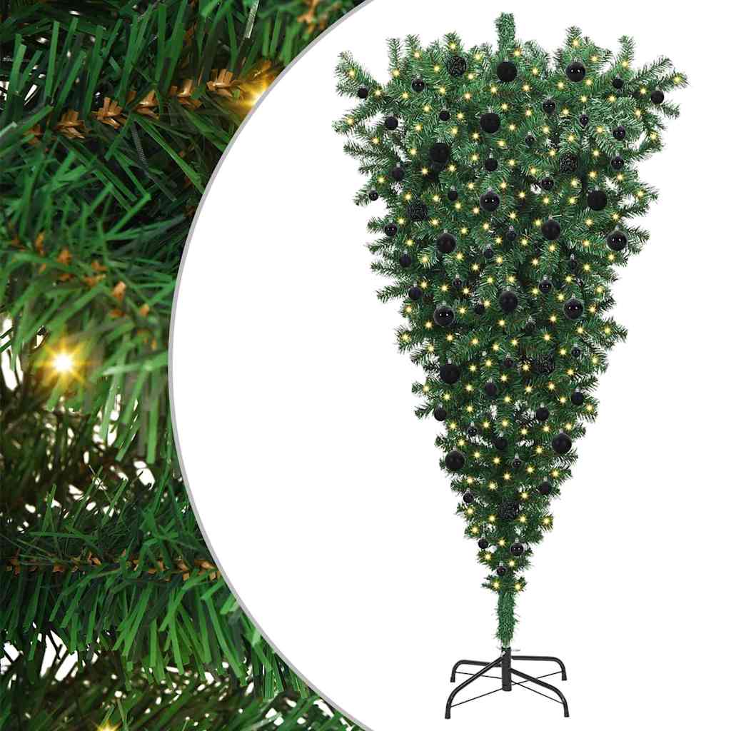 Albero di Natale artificiale preilluminato capovolto con set di palline