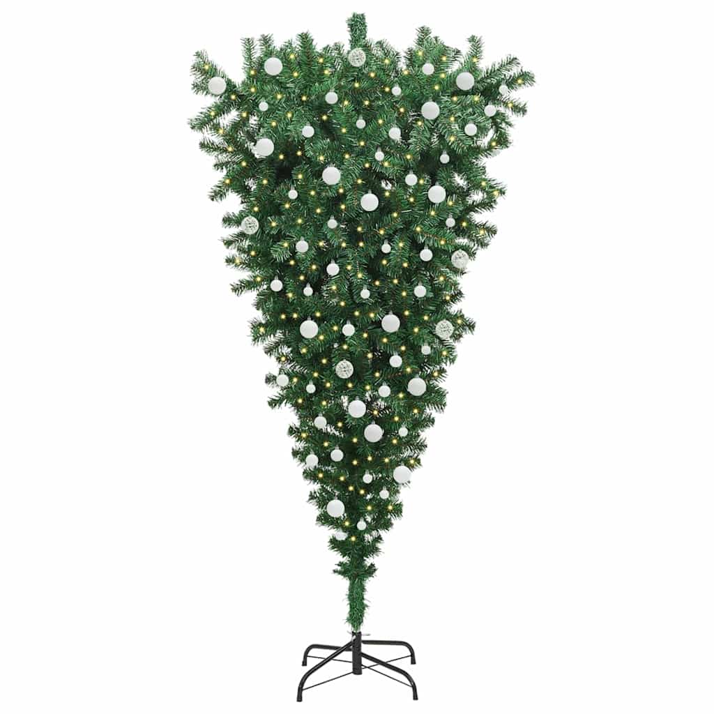Albero di Natale Artificiale Pre-illuminato Capovolto con Set di Palline