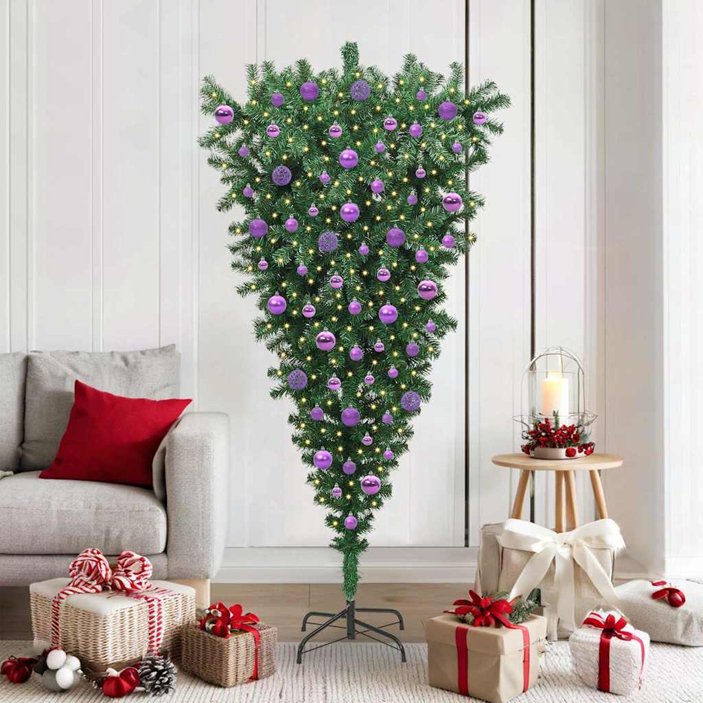 Albero di Natale artificiale preilluminato capovolto con set di palline