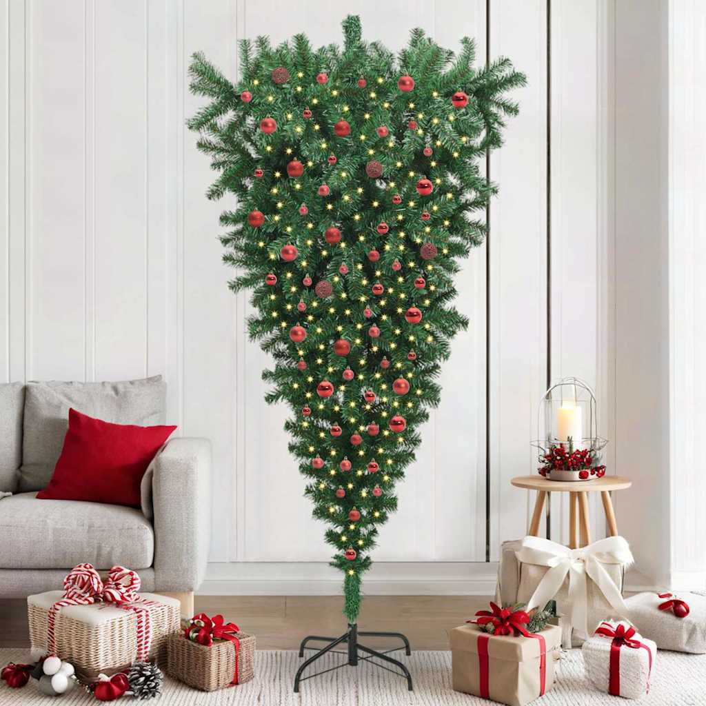 Albero di Natale artificiale preilluminato capovolto con set di palline