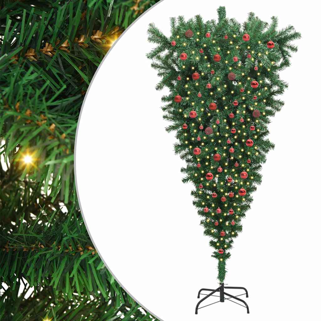 Albero di Natale artificiale preilluminato capovolto con set di palline