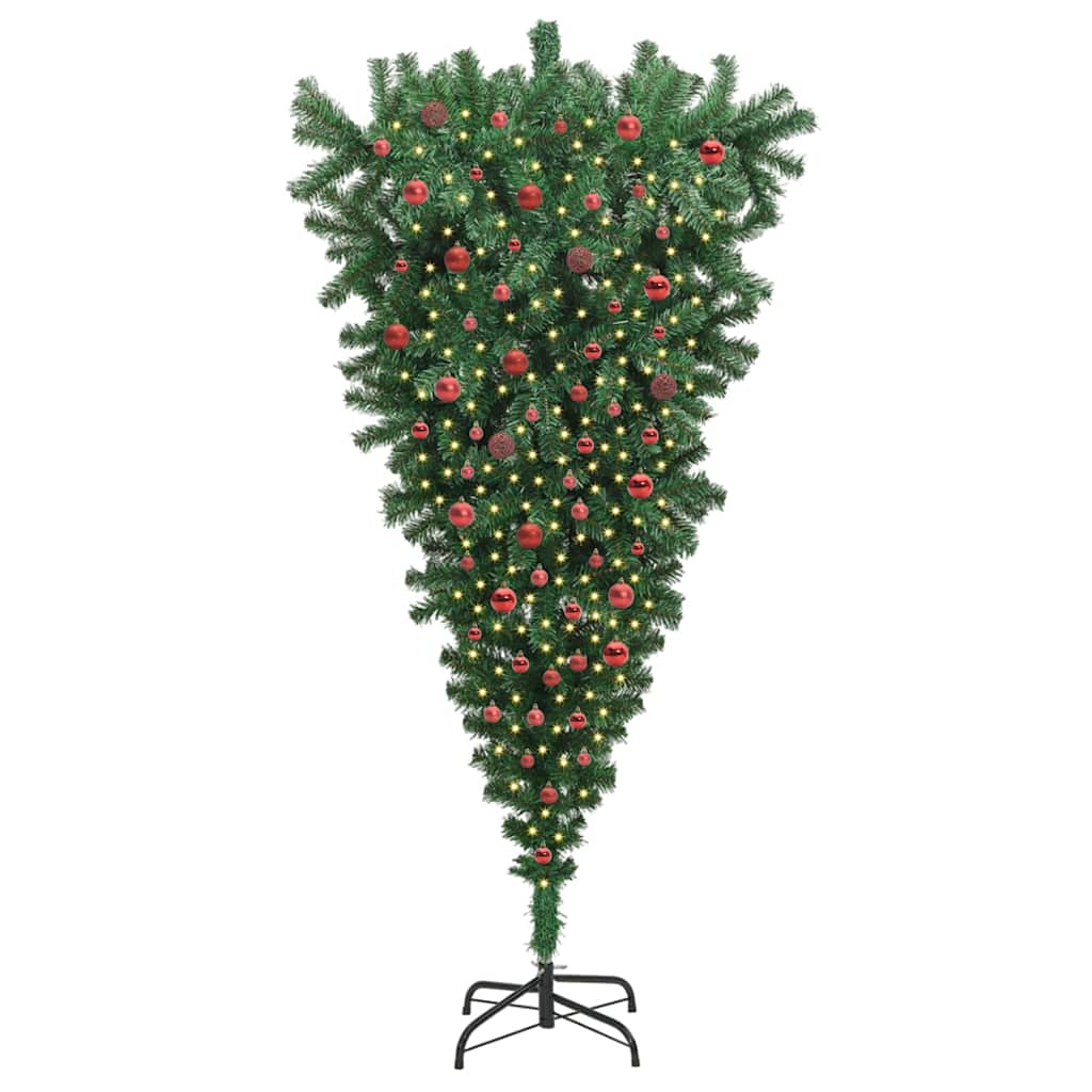 Albero di Natale artificiale preilluminato capovolto con set di palline