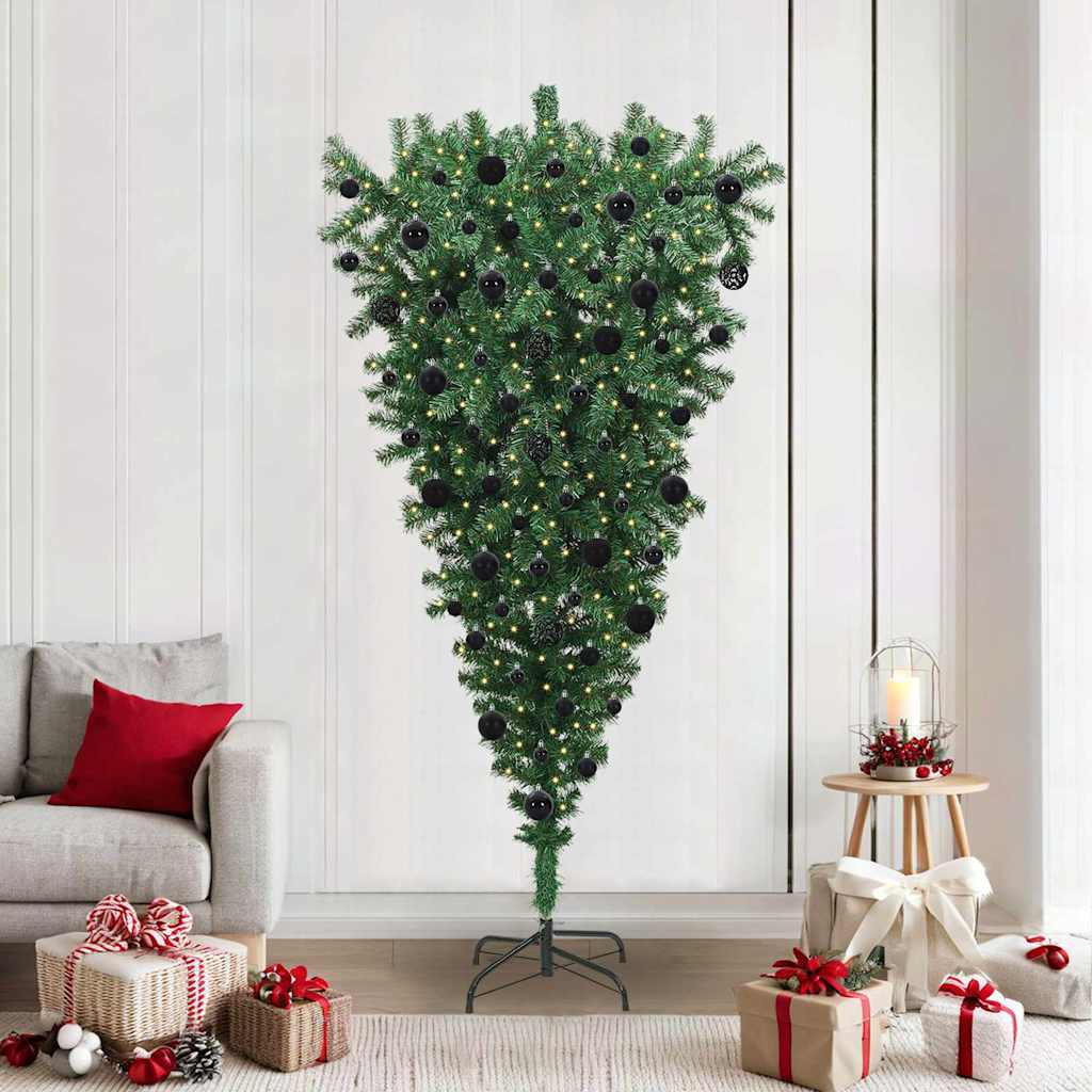 Albero di Natale artificiale preilluminato capovolto con set di palline