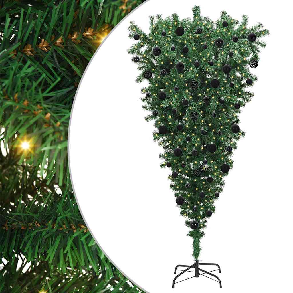 Albero di Natale artificiale preilluminato capovolto con set di palline
