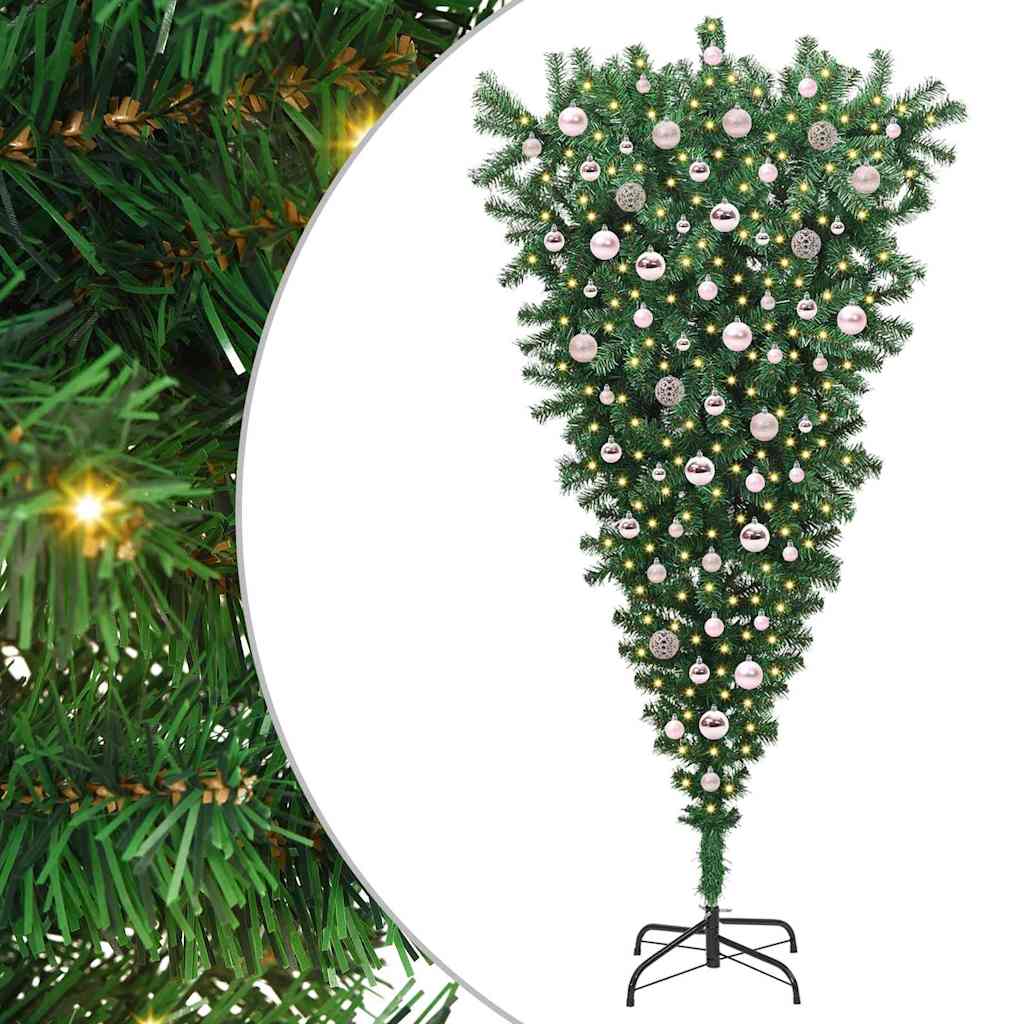 Albero di Natale artificiale preilluminao capovolto con set di palline