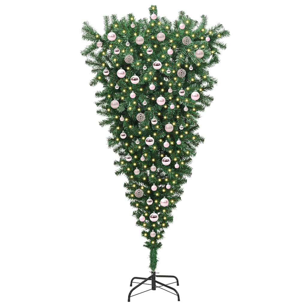 Albero di Natale artificiale preilluminao capovolto con set di palline