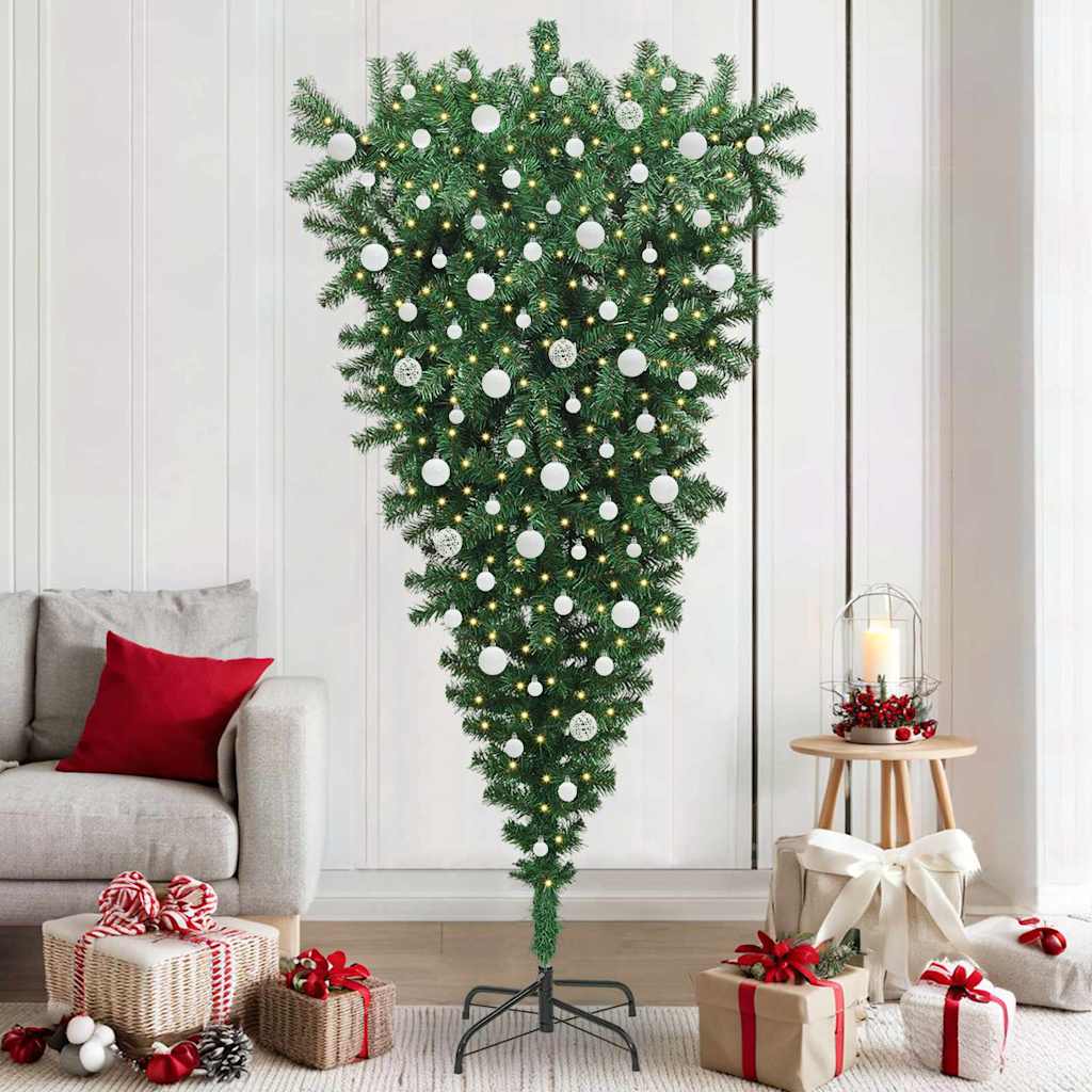Albero di Natale artificiale pre-illuminato rovesciato con set di palline