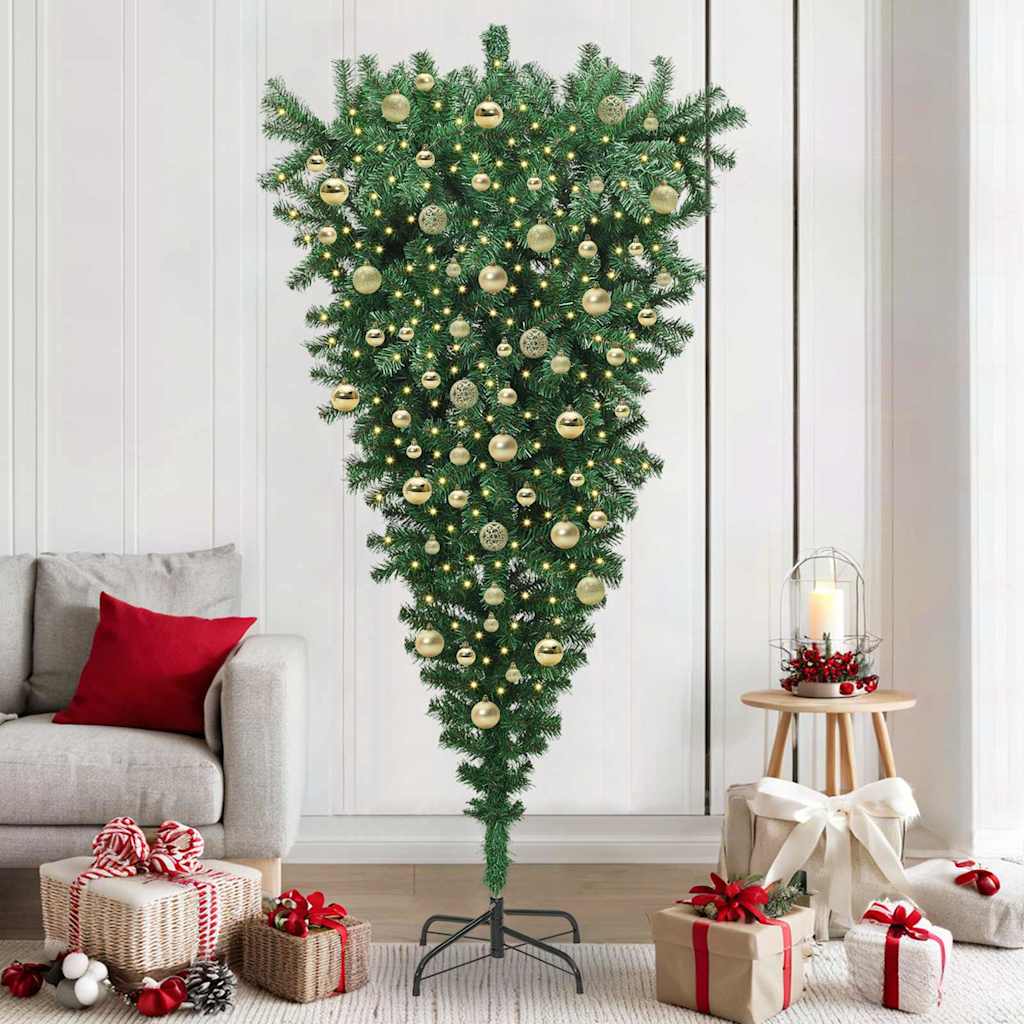 Albero di Natale artificiale preilluminato capovolto con set di palline