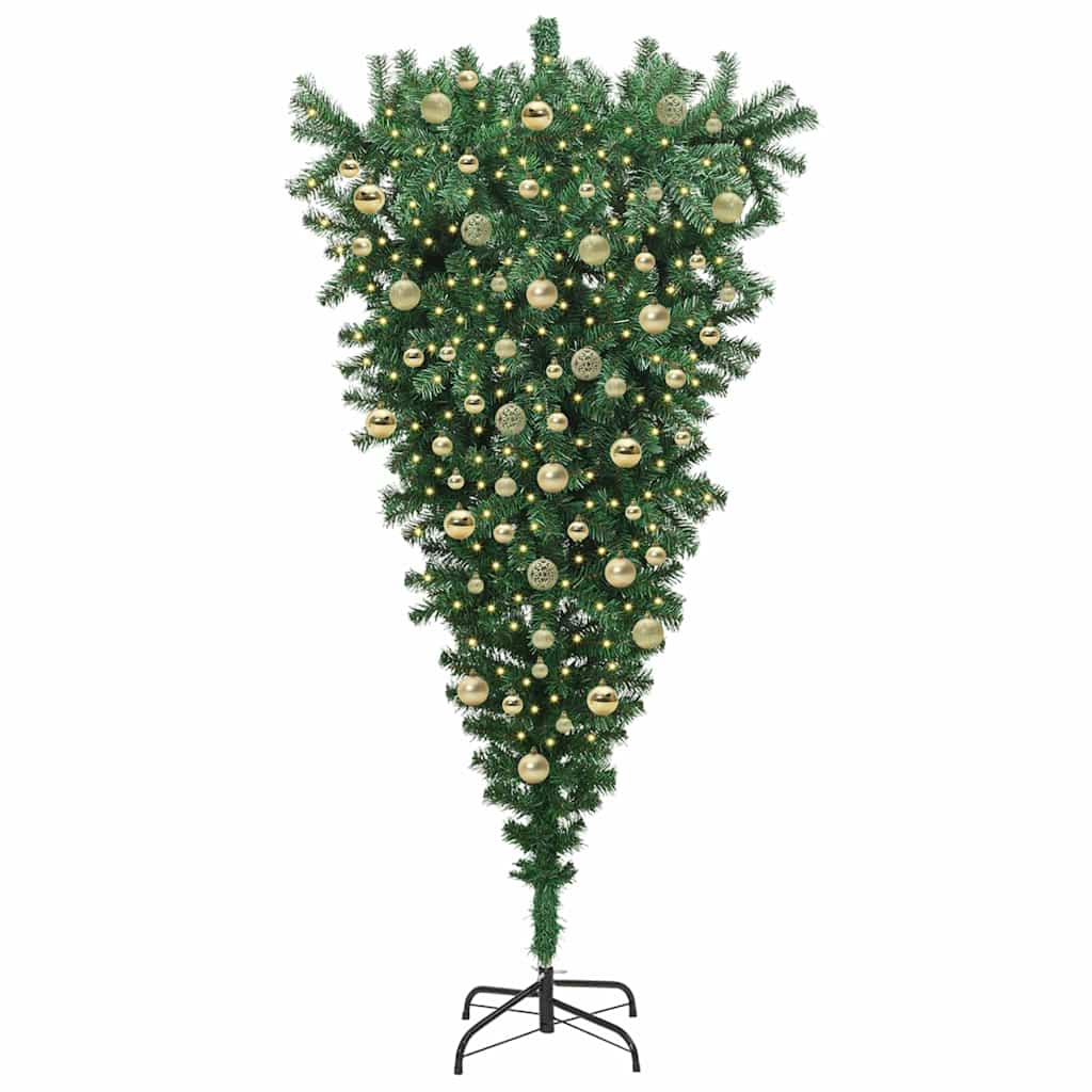 Albero di Natale artificiale preilluminato capovolto con set di palline
