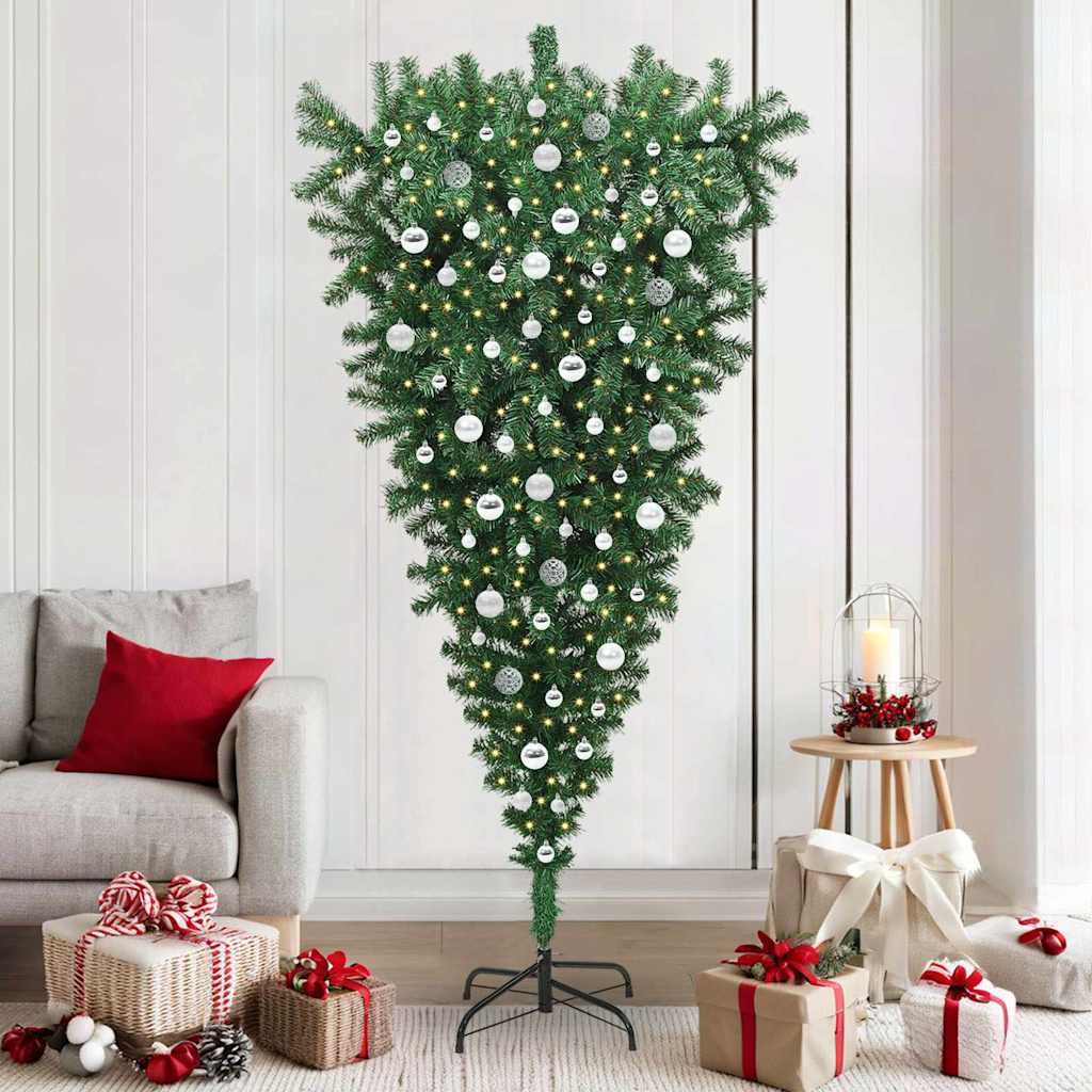 Albero di Natale artificiale pre-illuminato capovolto con set di palline