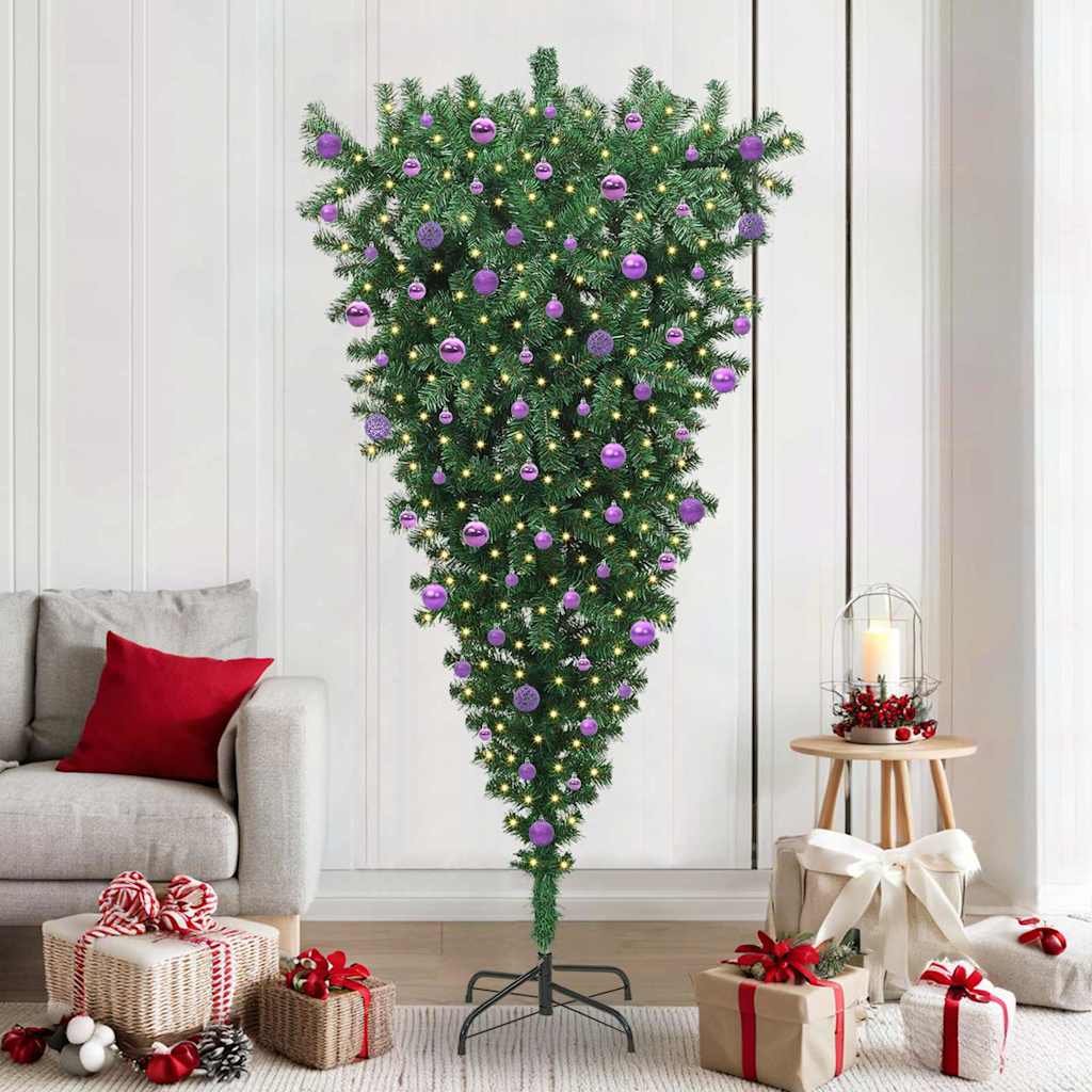 Albero di Natale artificiale pre-illuminato capovolto con set di palline