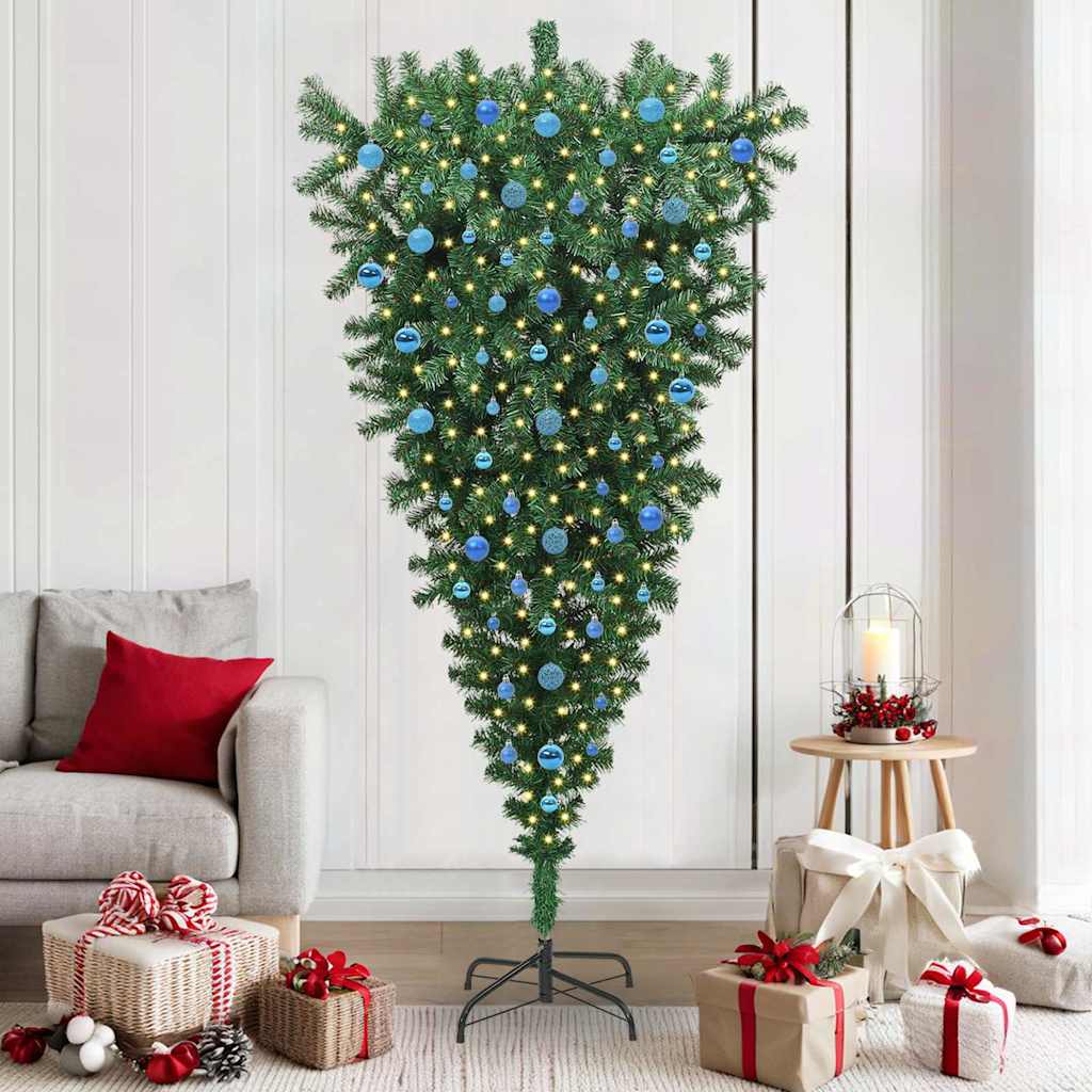 Albero di Natale Artificiale Pre-illuminato Capovolto con Set di Palline