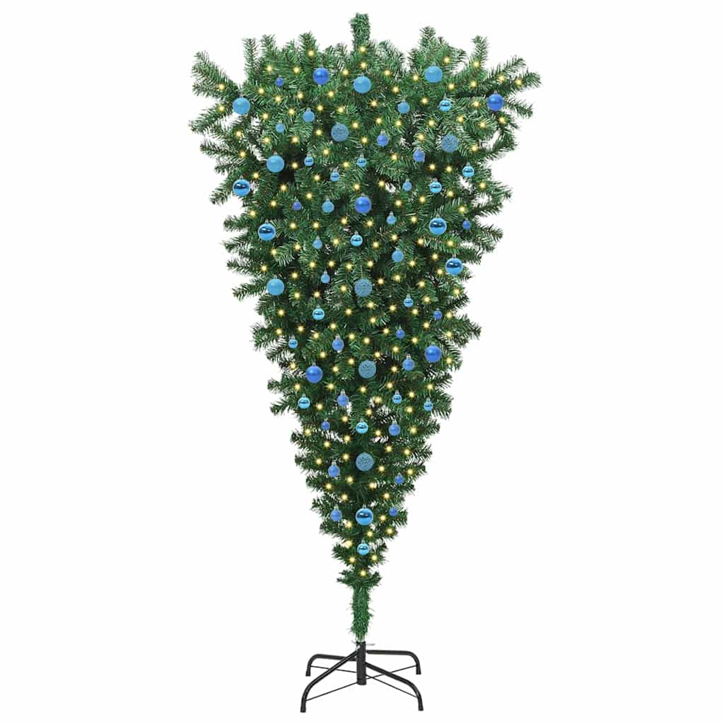 Albero di Natale Artificiale Pre-illuminato Capovolto con Set di Palline