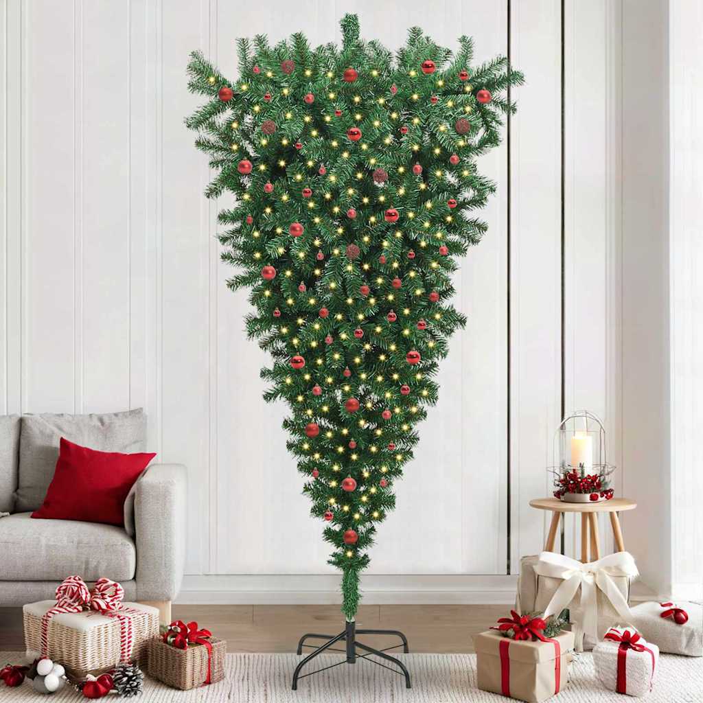 Albero di Natale artificiale pre-illuminato capovolto con set di palline
