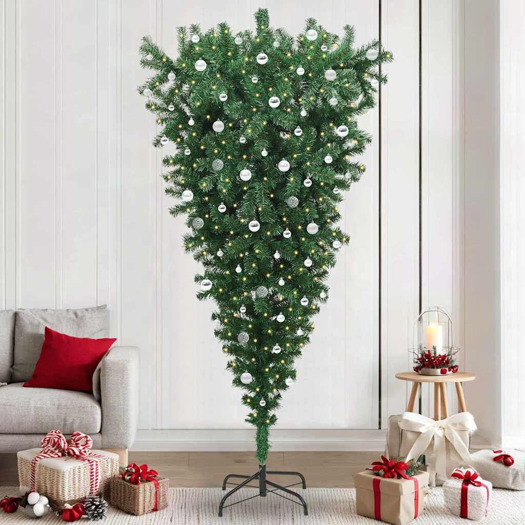 Albero di Natale artificiale preilluminato capovolto con set di palline