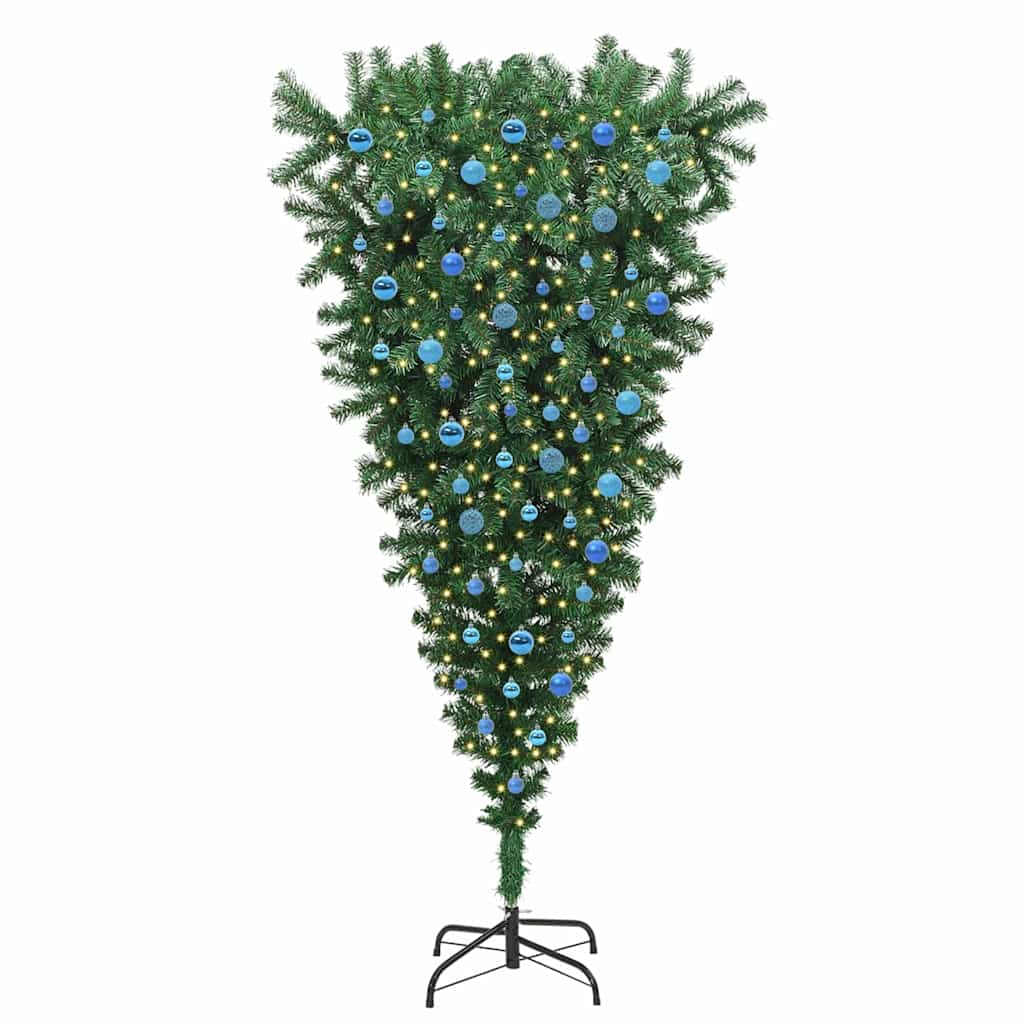 Albero di Natale artificiale preilluminato rovesciato con set di palline
