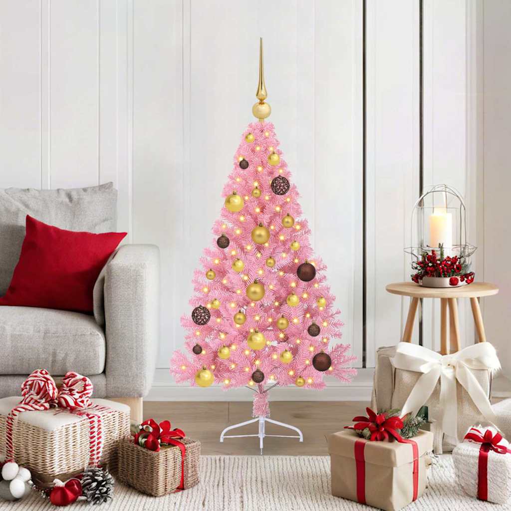 Albero di Natale artificiale con luci integrate Rosa 120 cm PVC