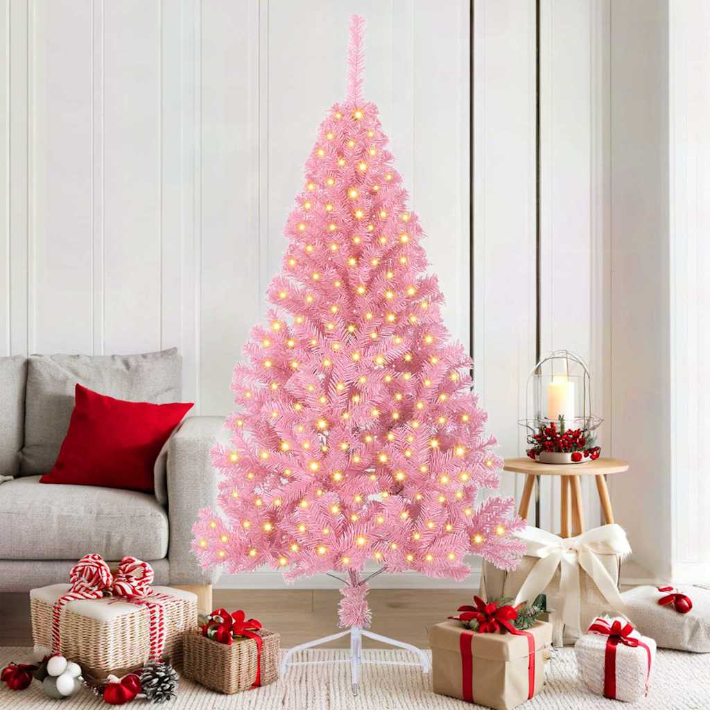 Albero di Natale artificiale con luci integrate Rosa 180 cm PVC