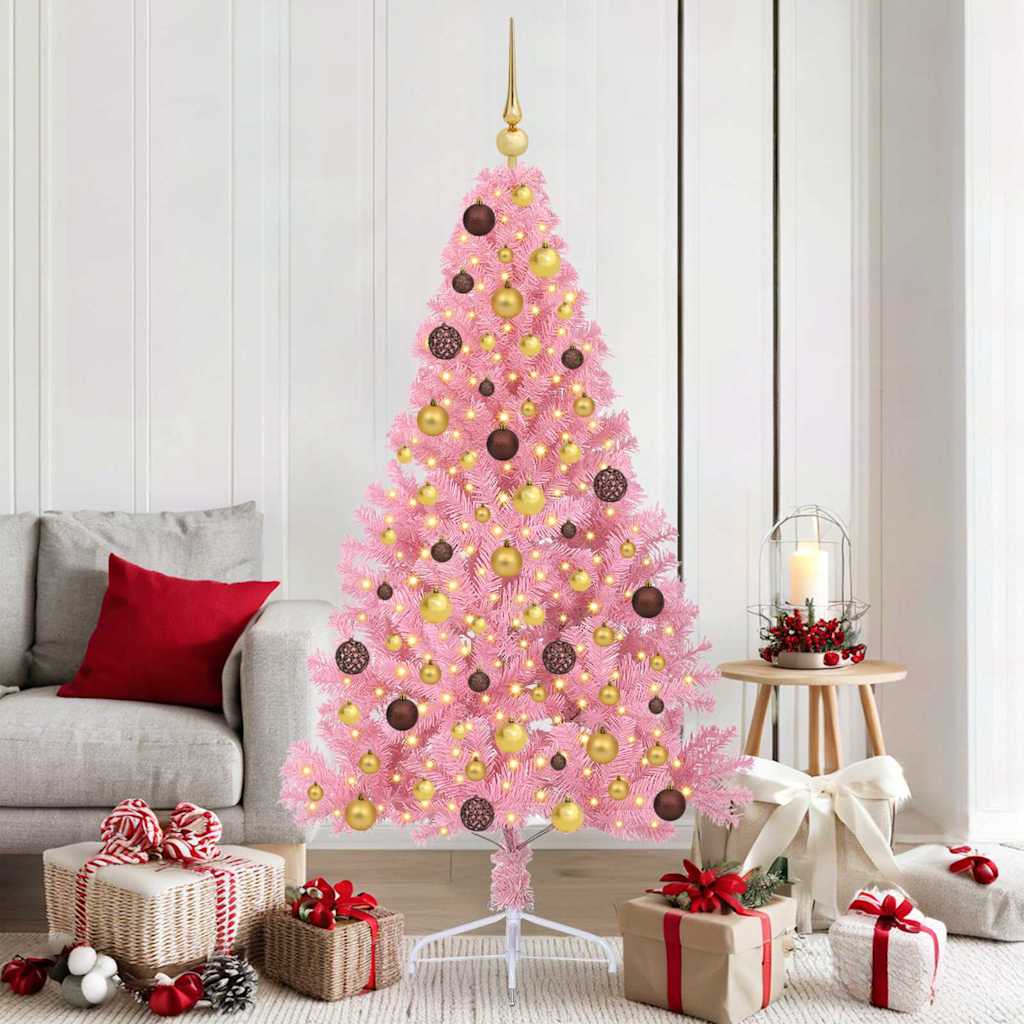 Albero di Natale artificiale con luci integrate Rosa 180 cm PVC