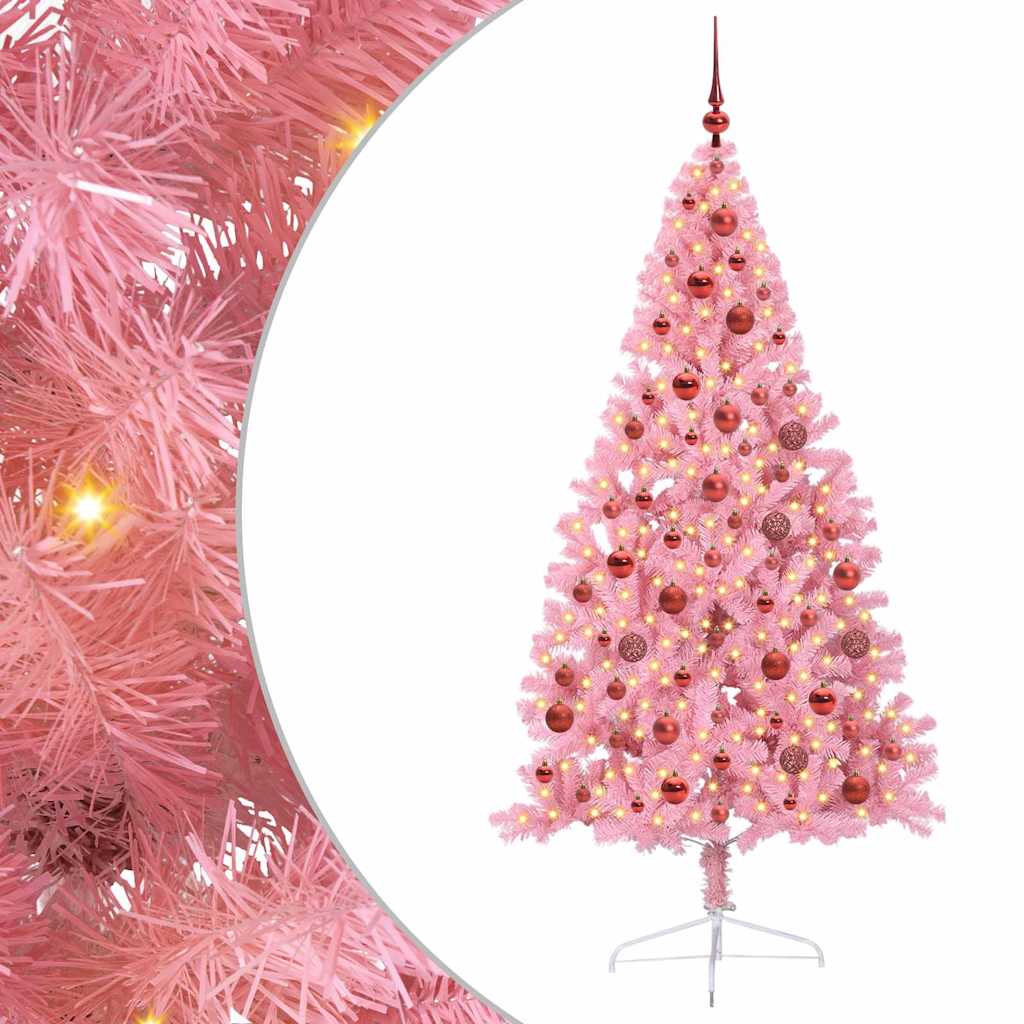 Albero di Natale artificiale con luci integrate Rosa 180 cm PVC