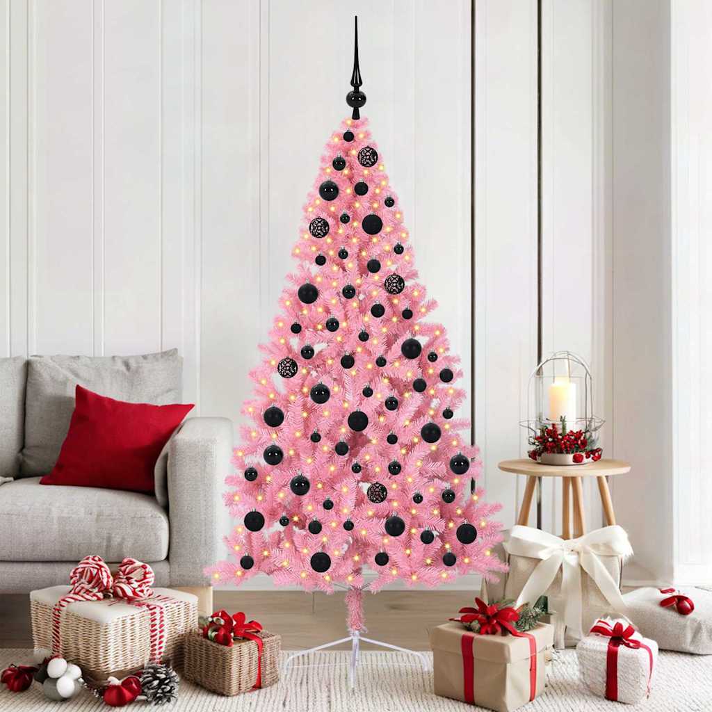 Albero di Natale artificiale con luci integrate Rosa 180 cm PVC