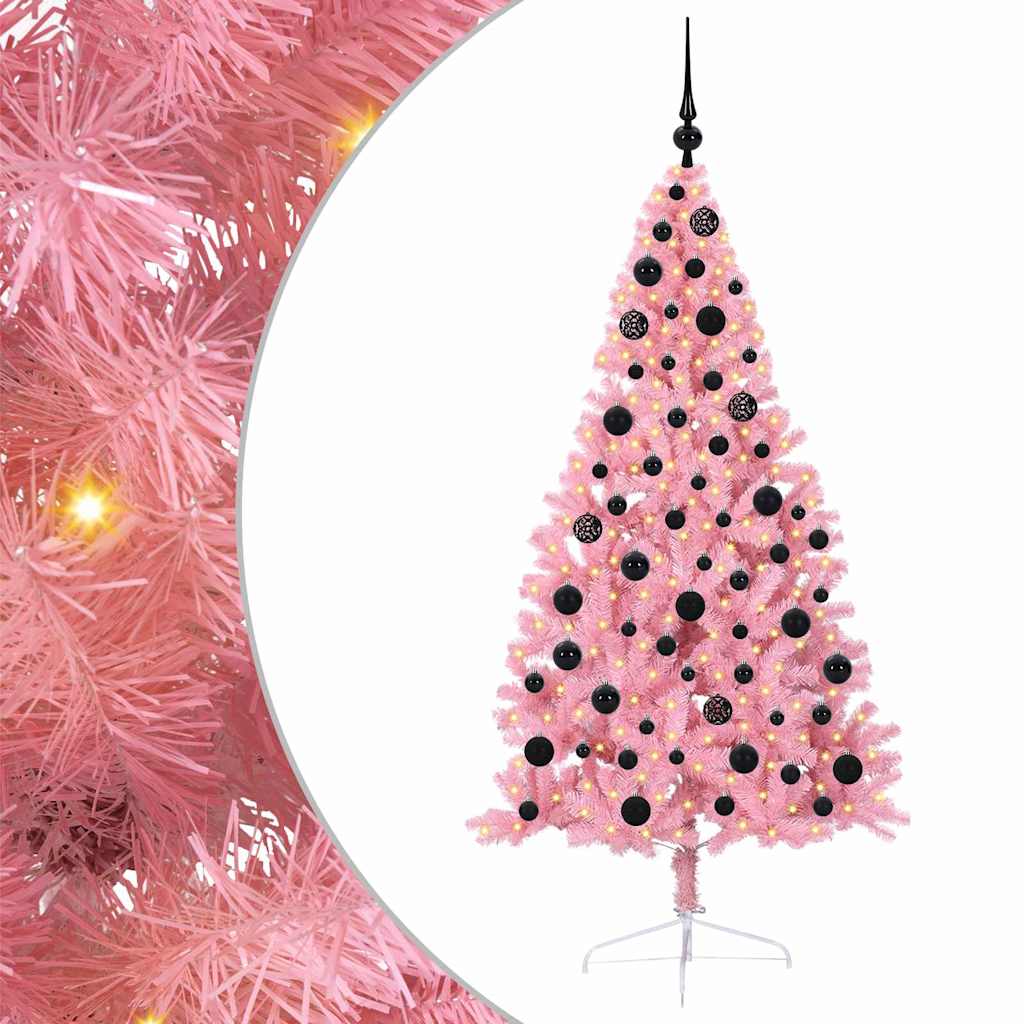Albero di Natale artificiale con luci integrate Rosa 180 cm PVC